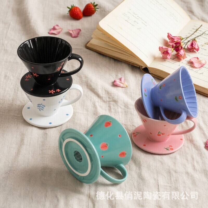 Qiaoni Factory Direct Sales Hand-Painted Printed V60 Ceramic Drip Filter Cup with Handle, 1-4 Servings All-In-One Filter Cup Qiaoni Factory Direct Sales Hand-Painted Printed V60 Ceramic Drip Filter Cup with Handle, 1-4 Servings All-In-One Filter Cup