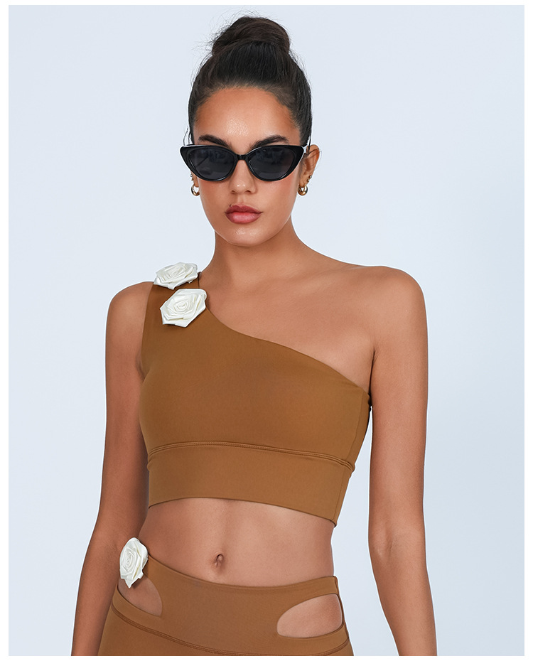 Comercio exterior extranjero extranjero Europa y América chaleco de yoga mujer hombro único sobre pecho antichoque elástico de alta velocidad de secado deportivo sujetador de fitness