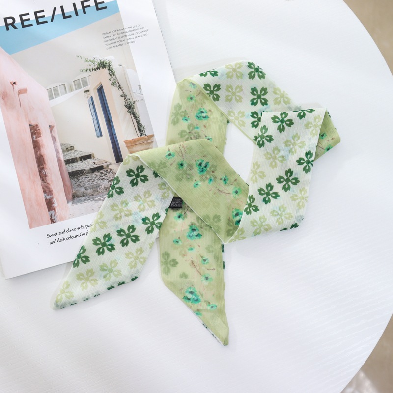 Verano delgada estrecha larga bufanda de seda Cinturón Verde banda de pelo cinta corbata bolsa accesorios de gasa decorativa trenzada corbata de pelo