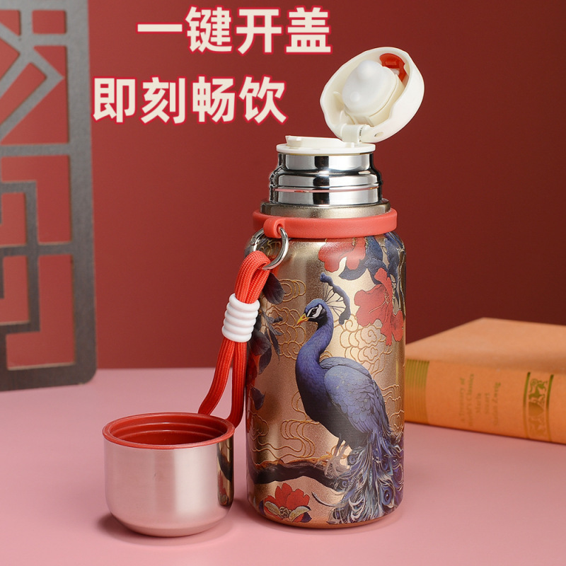 国风复古高档金色小钢炮保温杯大容量便携提手随行杯女高颜值水杯|undefined