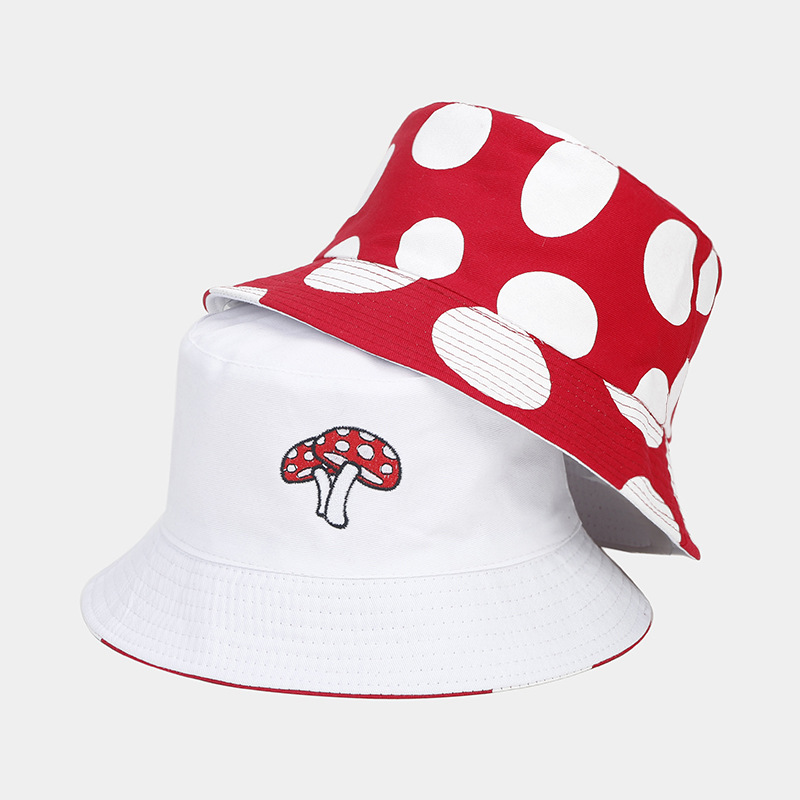 Unisex Cute Sweet Simple Style Polka Dots Mushroom Embroidery Printing Wide Eaves Bucket Hat display picture 1