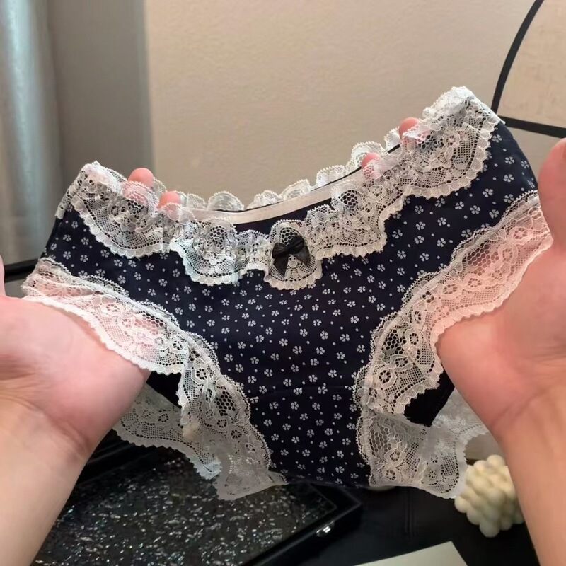 Japanese-Style Sexy French Lace-Trimmed All-Cotton Crotch Women's Panties, Mid-Waist Pure Cotton Crotch Girls' Panties