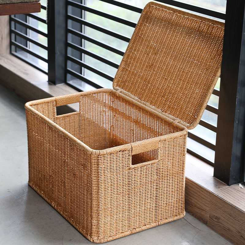 ✅ Zm6H Wholesale Plastic Imitation Rattan Storage Box Oversized Clothes Quilt Storage Box with Lid Storage Box Bedroom