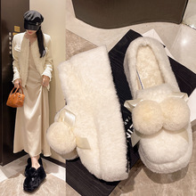 毛球雪地棉拖鞋女2024冬季新款棉鞋时尚韩版厚底网红加绒毛毛短靴