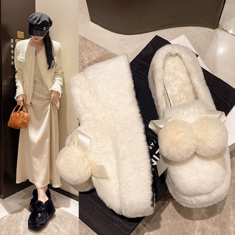 Волосы снежные хлопчатобумажные тапочки женские зимние 2024 новые хлопковые туфли модные корейские толстые подошвы сети красный плюшевый мех короткие сапоги