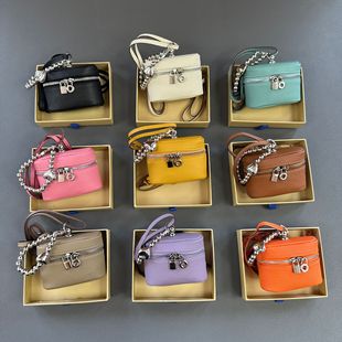 Cross-border New Cowhide Small Coin Purse Ins Style Simple Portable Neck-hanging Lipstick Cosmetic Bag Storage Headphone Bag