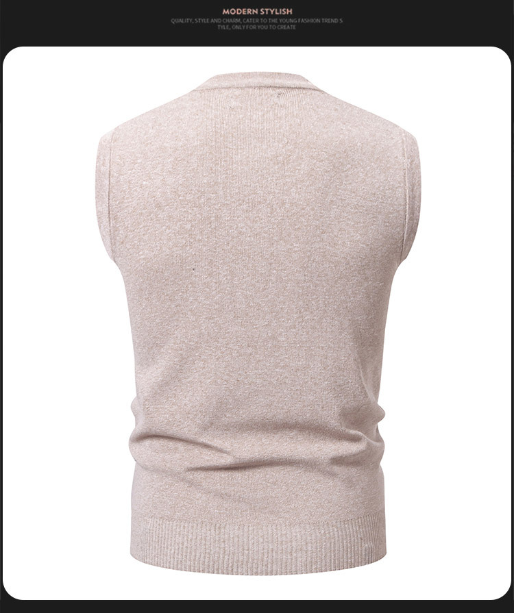 Vêtements pour hommes - Gilet en maille pour hommes - Pull d'hiver/automne ajusté à col en V sans manches - Cardigan décontracté à rayures jacquard pour jeunes_voghion.com