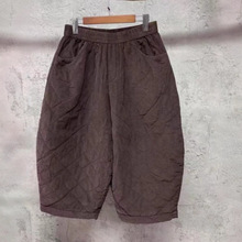 秋冬新款炒色做旧绗棉灯芯绒棉裤 休闲宽松版菱格哈伦裤九分裤