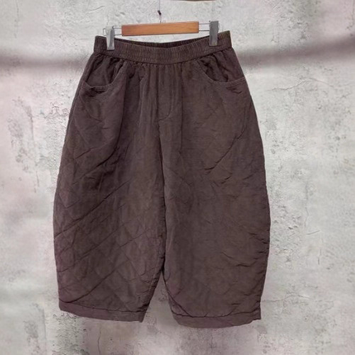 秋冬新款炒色做旧绗棉灯芯绒棉裤 休闲宽松版菱格哈伦裤九分裤