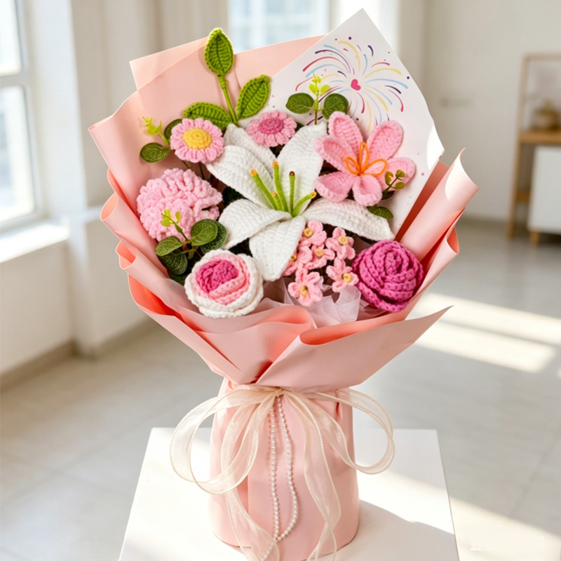 Productos transfronterizos acabados de lana tejido flores hechas a mano girasol trenzado regalos de vacaciones decoración flores falsas al por mayor