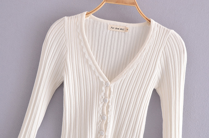 Lace trim V-neck knit cardigan NSAM49686