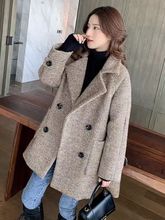 大码胖mm双排扣毛呢外套女秋季感超好看西装领加厚款呢子大衣