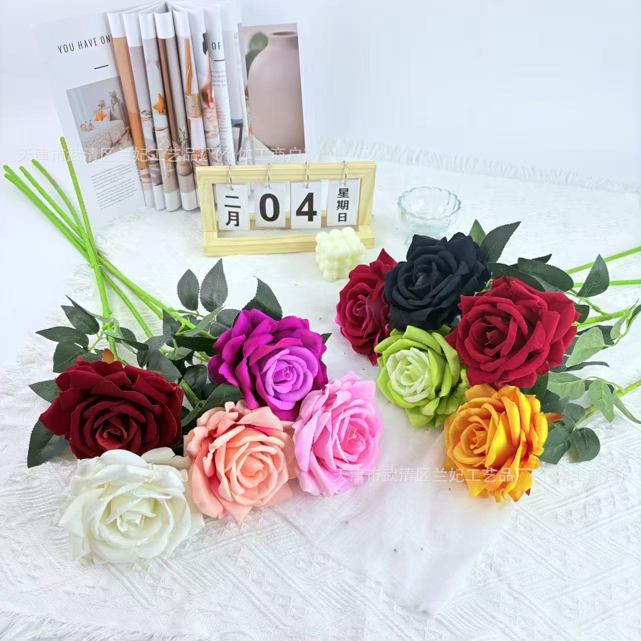 Una sola rosa rica imitación flor de tela de terciopelo flores de boda flores de pared de flores mar de flores props de fotografía decoración del hogar