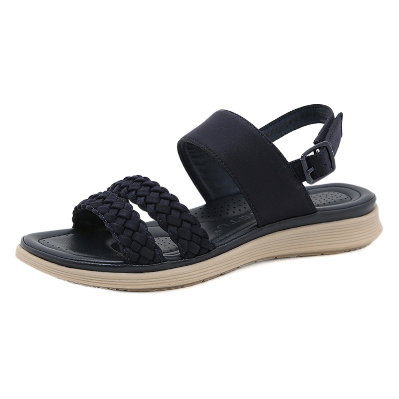 Sandalias de Mujer Verano 2025, Nuevas, Retro, con Doble Correa Tejida, Pequeñas Perforaciones, Plantilla Interior Transpirable, Cómodas y Ligeras