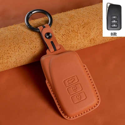 bag genuine leather, Car key bag - type-b-orange-3-keys