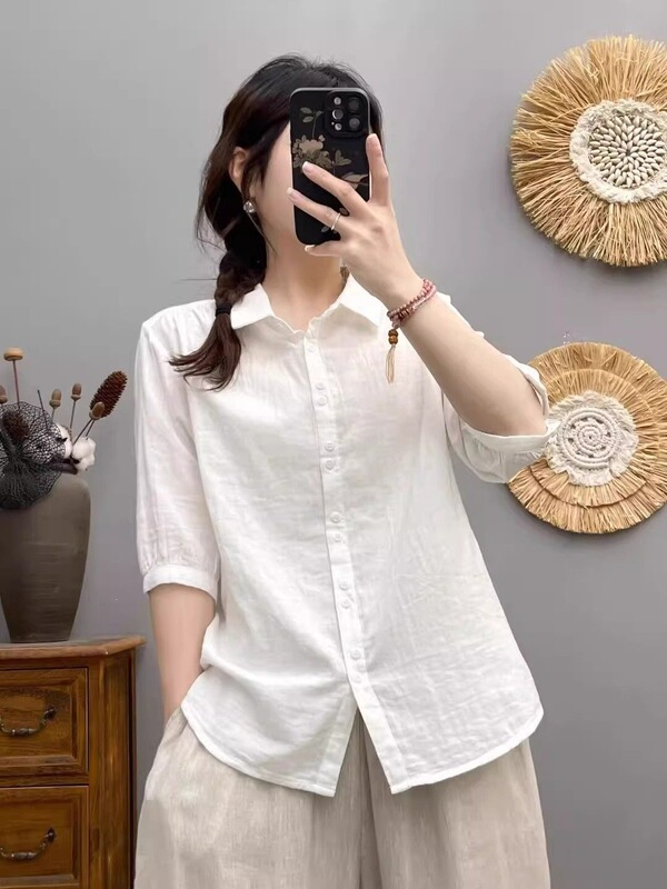 Double-Layer Cotton Gauze Short-Sleeved Shirt for Women, Summer Wear, Export to Japan, High-Quality, Soft, Skin-Friendly, Breathable, Solid Color Top