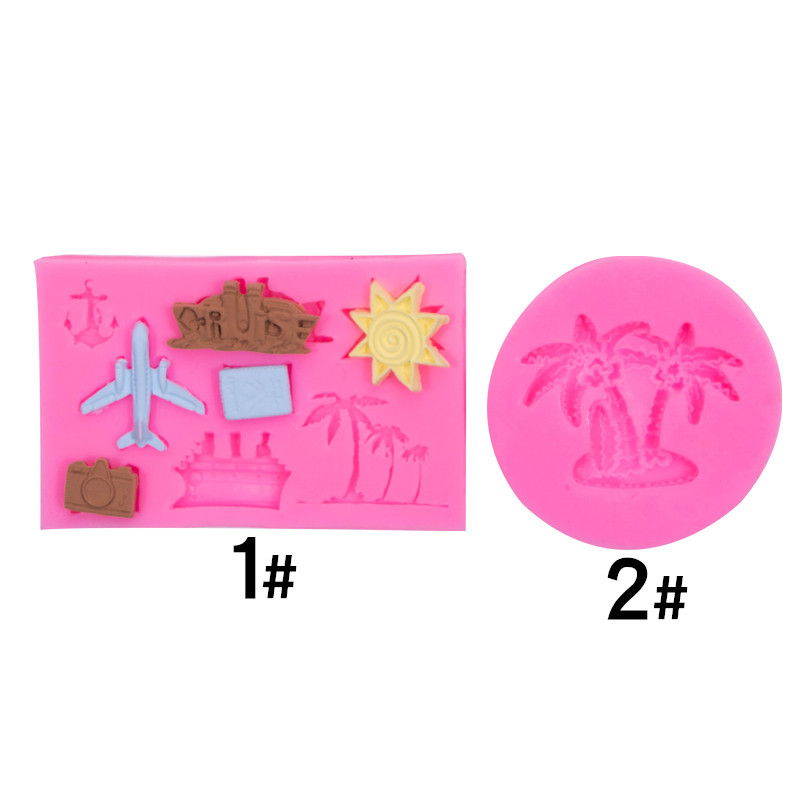 Dibujos Animados avión Coconut Beach barco vacaciones de verano molde silicona Fondant chocolate arcilla Decoración
