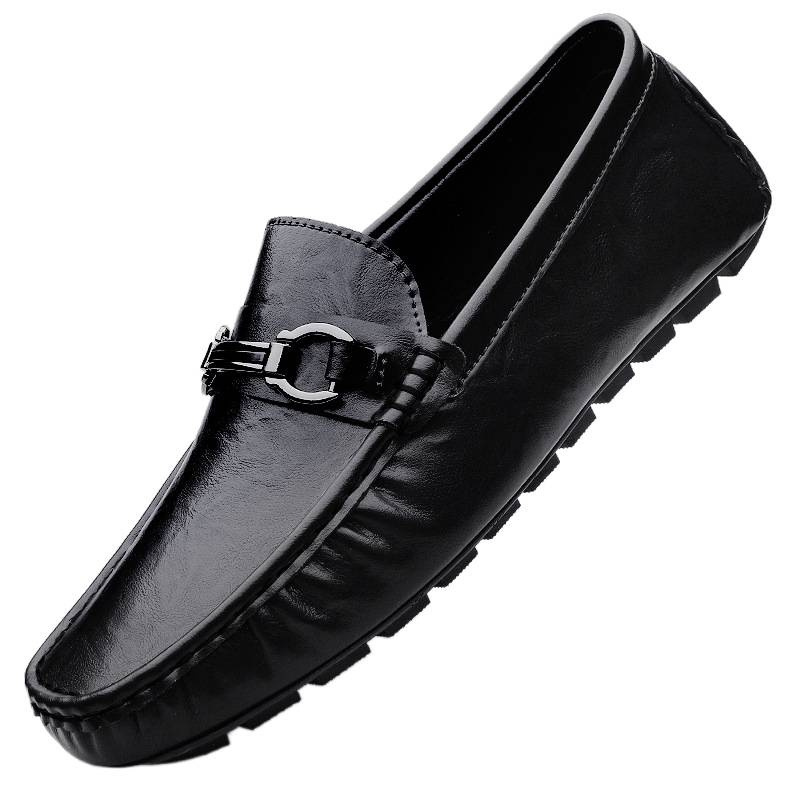 Zapatos de hombre de cuero real 2025 nuevos zapatos de negocios británicos transpirables con suela suave zapatos casuales perezosos con un pie zapatos para hombre