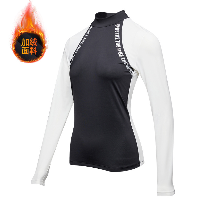 Temperamento camiseta deportiva de golf de cuello medio alto de mangas largas de tenis delgado running elástico color matching chaqueta al aire libre