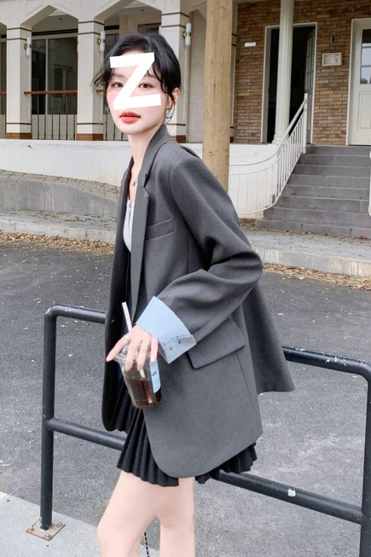 拼接灰色西装外套女早春季2025新款韩系感轻熟风流行休闲西服|undefined