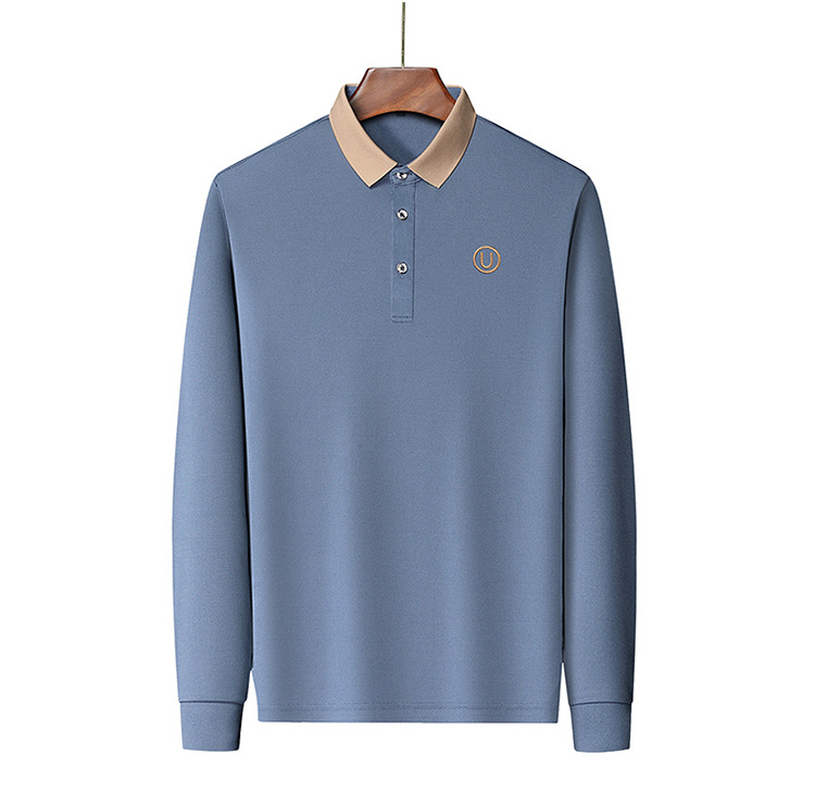 Polo de manga comprida para homem em algodão casual_voghion.com