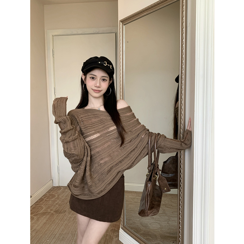 秋季新款慵懒老钱显瘦斗篷肌理感长袖针织衫女上衣|undefined