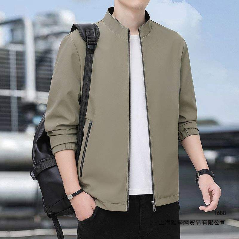 Men's business casual stand-up collar jacket, new spring style, sporty casual jacket, middle-aged executive top for men.