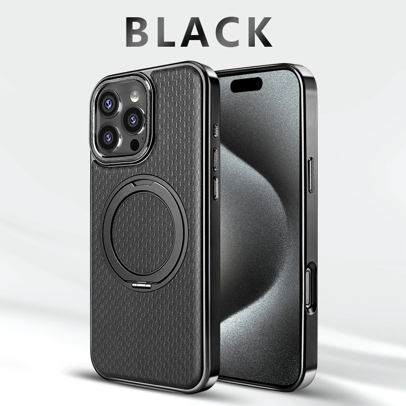 Ốp lưng da iPhone có giá đỡ xoay 360 độ, chống sốc viền dày — đen, xám, màu nâu, quả cam