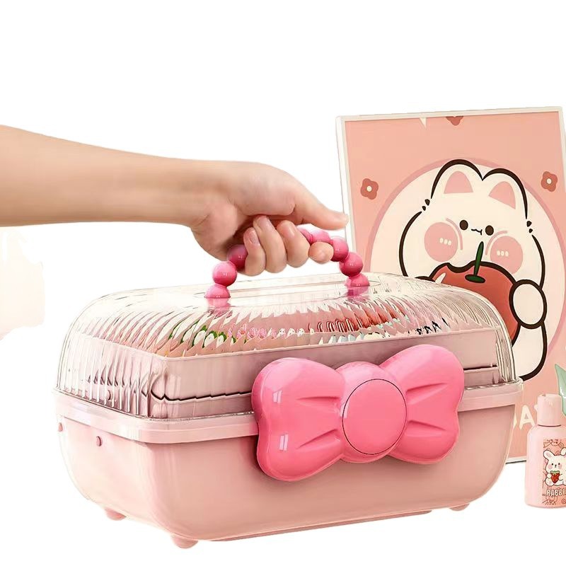 子供のアクセサリーの箱の蝶結びの3層の収納箱の家庭用カードの髪飾りのおもちゃのスーツケース|undefined