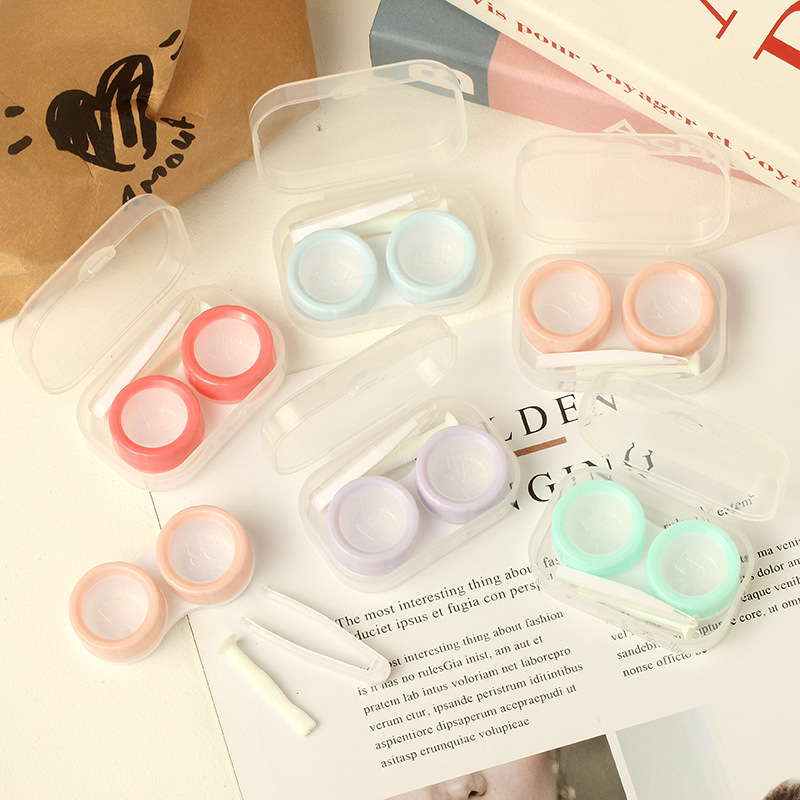 简约糖果色隐形眼镜盒透明小巧便携INS风护理盒美瞳盒批发