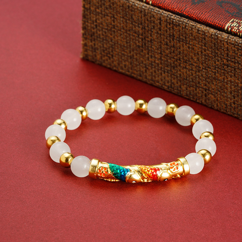 Fabricante al por mayor fuente de perlas dobladas damas brazalete de cobre multi-material goteo de aceite Yiwu joyería suministro