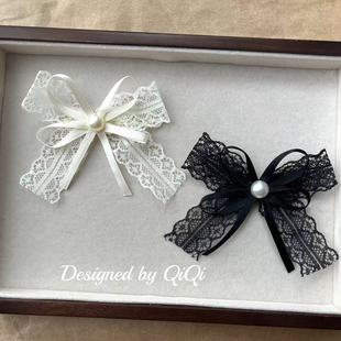 French Retro Lace Double Streamer Pearl Bow Accessories DIY Jewelry Hairpin Mobile Phone Case Luggage Shoes and Socks