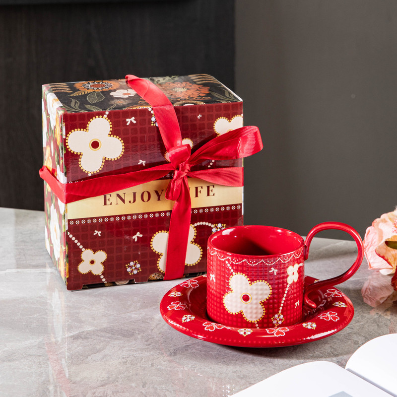 Kalanti's New High-End Ceramic Coffee Cup and Saucer Set, High-End Souvenir, Wedding Gift, Wedding Ceramic Cup