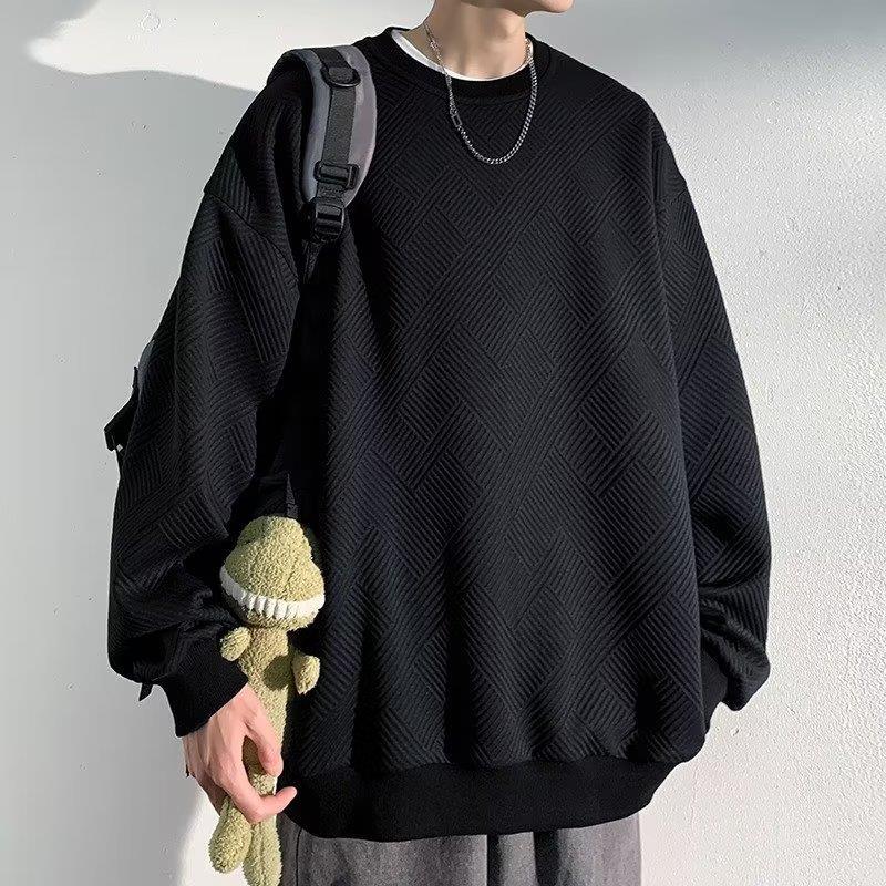 Pesado estilo americano patrón flotante suéter de los hombres de cuello redondo otoño marca de moda suelta más tamaño con capucha pareja ropa de moda camisa de fondo