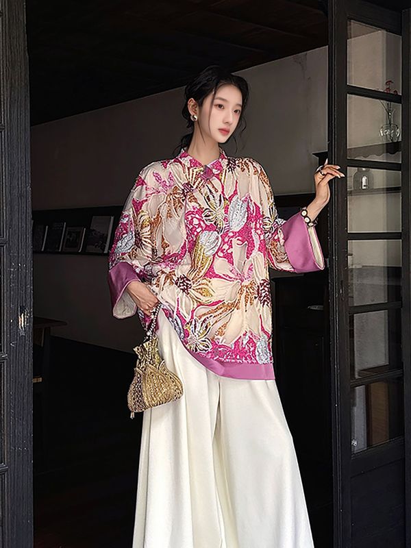 新中式国风新款长袖衬衫秋季高定珠片绣花高级宽松上衣女装 N9030|undefined