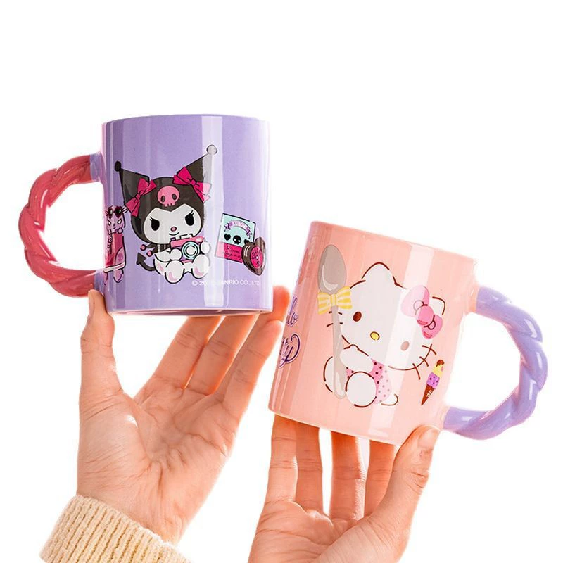 Керамическая миловидная кофейная кружка с ручкой Sanrio высокого качества для домашнего использования, для любимого, с стеклянной вставкой