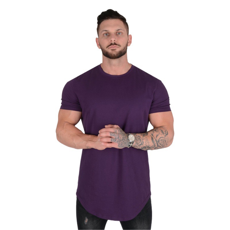 Verano puro algodón hombres corriendo deportes ocio al aire libre algodón suelta de manga corta Camiseta Comercio exterior tablero ligero puro algodón color sólido