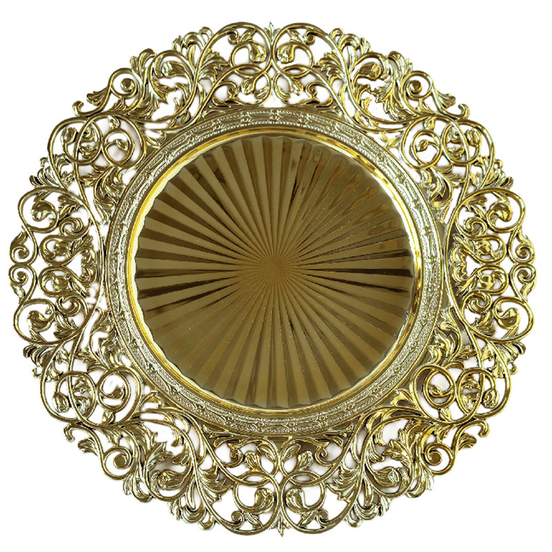 Glitter Carved Plate Wedding Party Craft Plastic Decorative Plate Western Place Mat Plate Cross-Border Wholesale