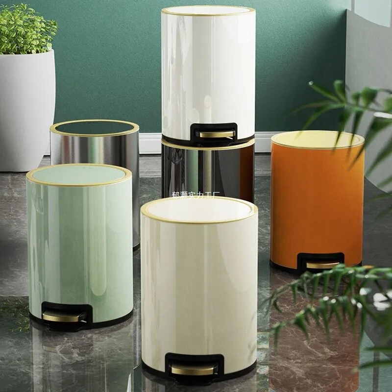 Trash Can for Home Use, Light Luxury Bathroom with Lid, Living Room, Foot-Operated, Bedroom, Stainless Steel Style, Large Capacity, Office Toilet