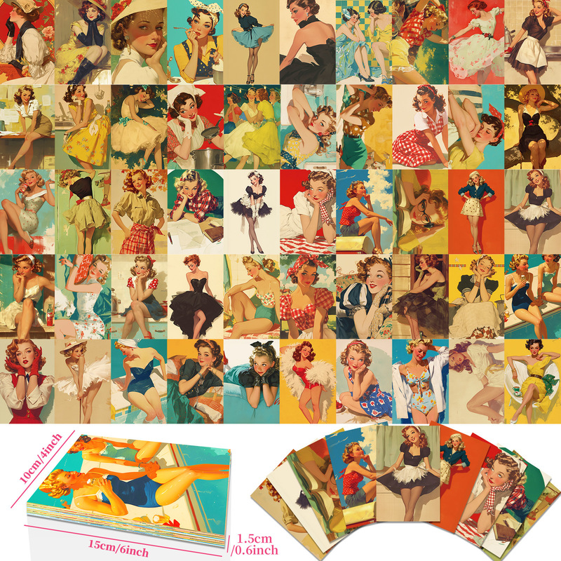 50 retro girl wall card European style sexy girl poster postcard decoration card cross-border hot sale