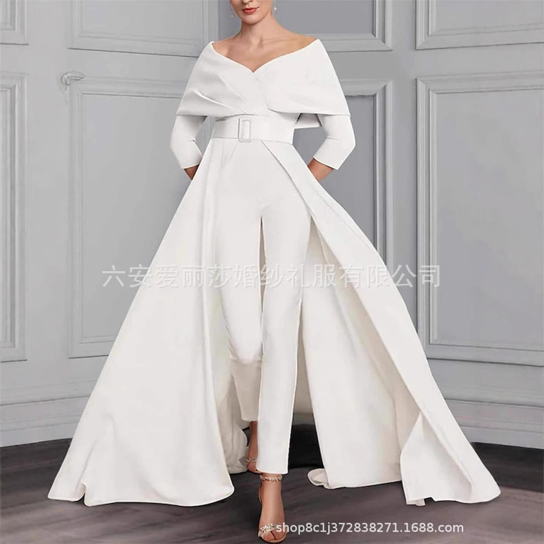 White Cross-Border Dress 2026 New Mid-Waist Solid Color Elegant Commuter Long Dress Aliexpress Evening Dress