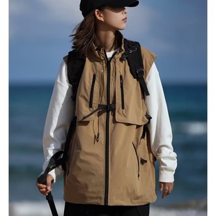 Spring and Autumn Sleeveless Fashion Brand Waistcoat Retro Japanese Style Multi-Pocket Stand Collar Vest Men's Loose Functional Jacket Work Vest