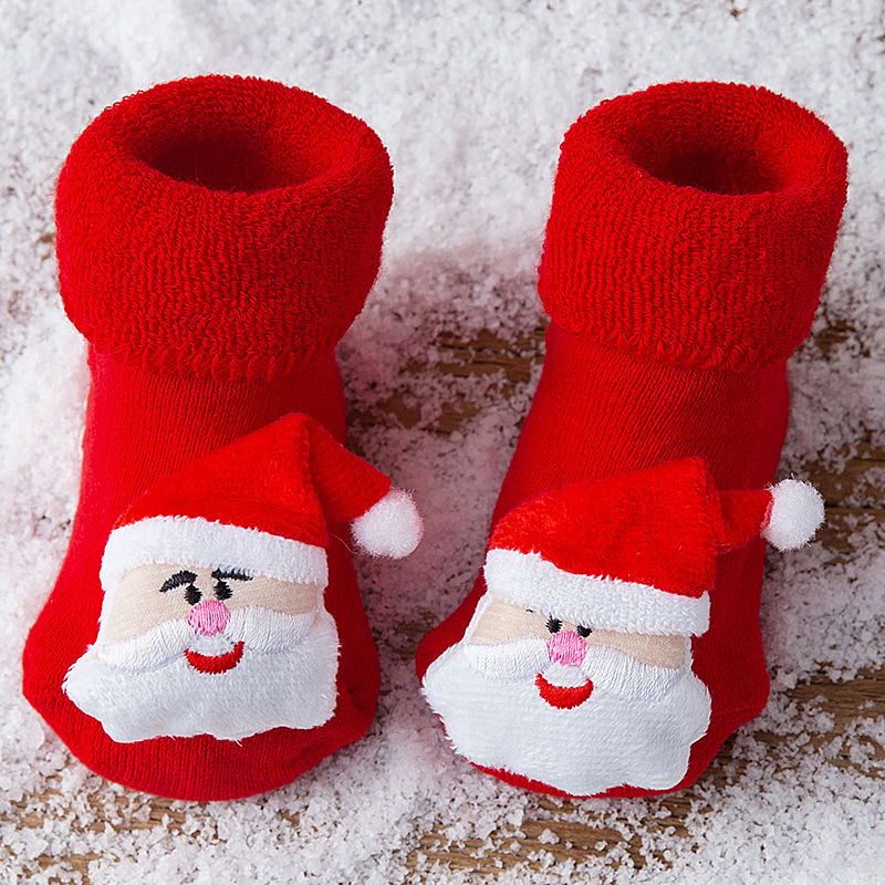 Hombres y mujeres recién nacidos, bebés, niños pequeños, una clase de algodón peinado, otoño e invierno, más calcetines rojos cálidos y gruesos de terciopelo