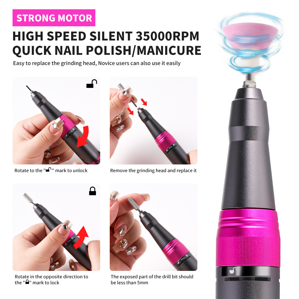 Lijadora de uñas, removedor de uñas, recargable, portátil para uso doméstico 35000, especial para manicura de alta transferencia