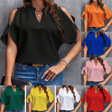 亚马逊速卖通2025欧美外贸女装新款V领气质时尚露肩袖女上衣