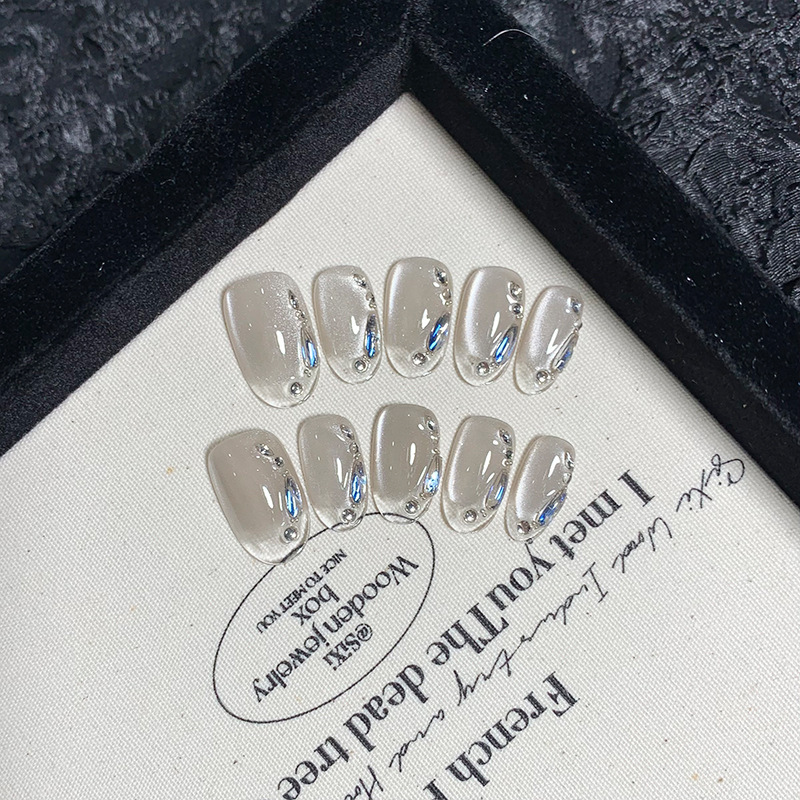 Glass Beads Cat's Eye Nail Art Dressing Armor Handmade Advanced Atmosphere Ice Transparent Nude Color Magic Diamond Removable Fake Nail