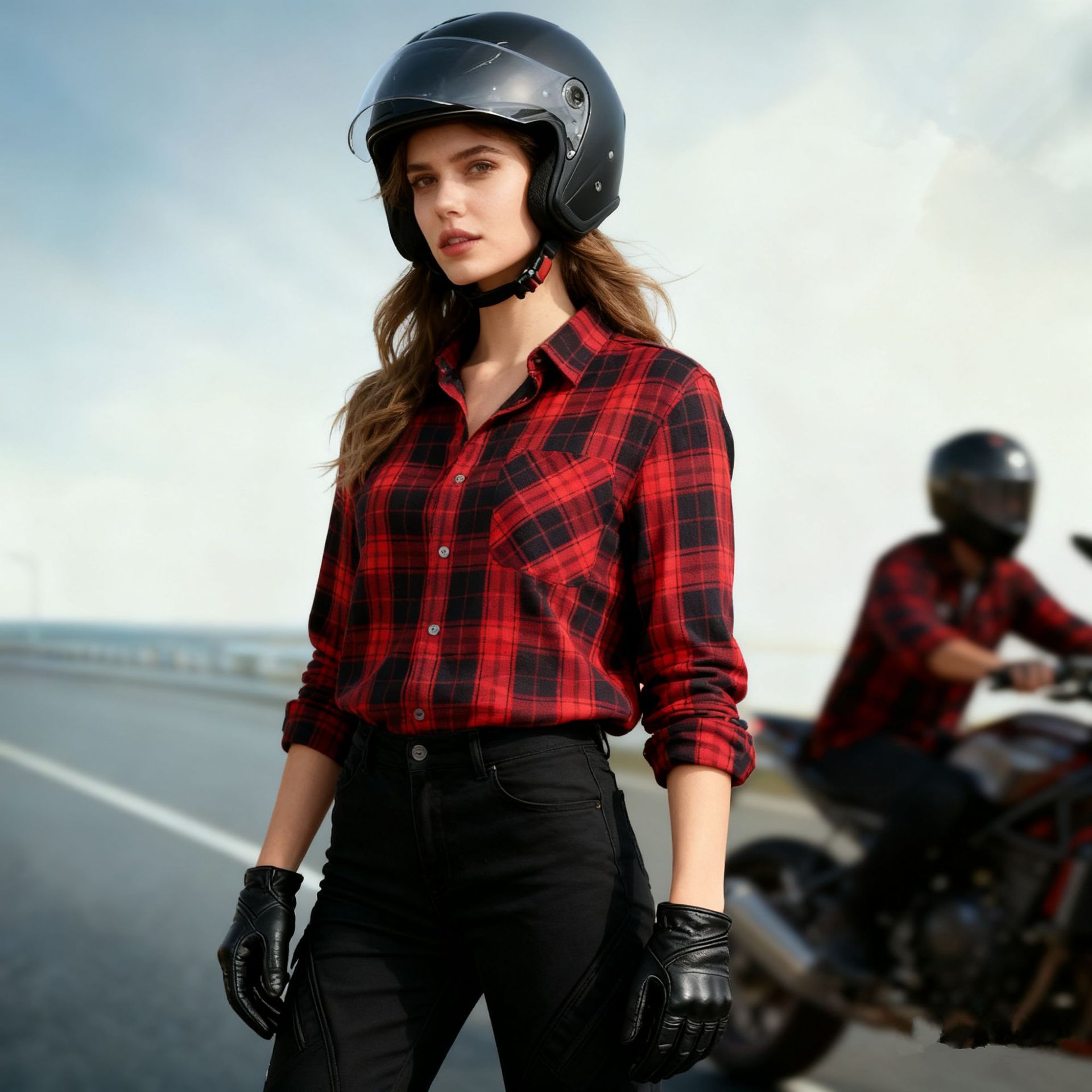 VOLERO Traje de ciclismo de motocicleta Mujeres Ocio Four Seasons Camisa a cuadros de motocicleta resistente al desgaste y al desgarro Chaquetas a prueba de caídas