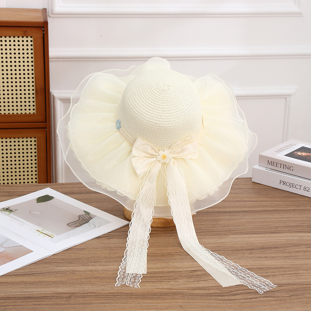 Sombrero de paja con lazo – estilo veraniego, ala ancha, para playa o vacaciones al aire libre