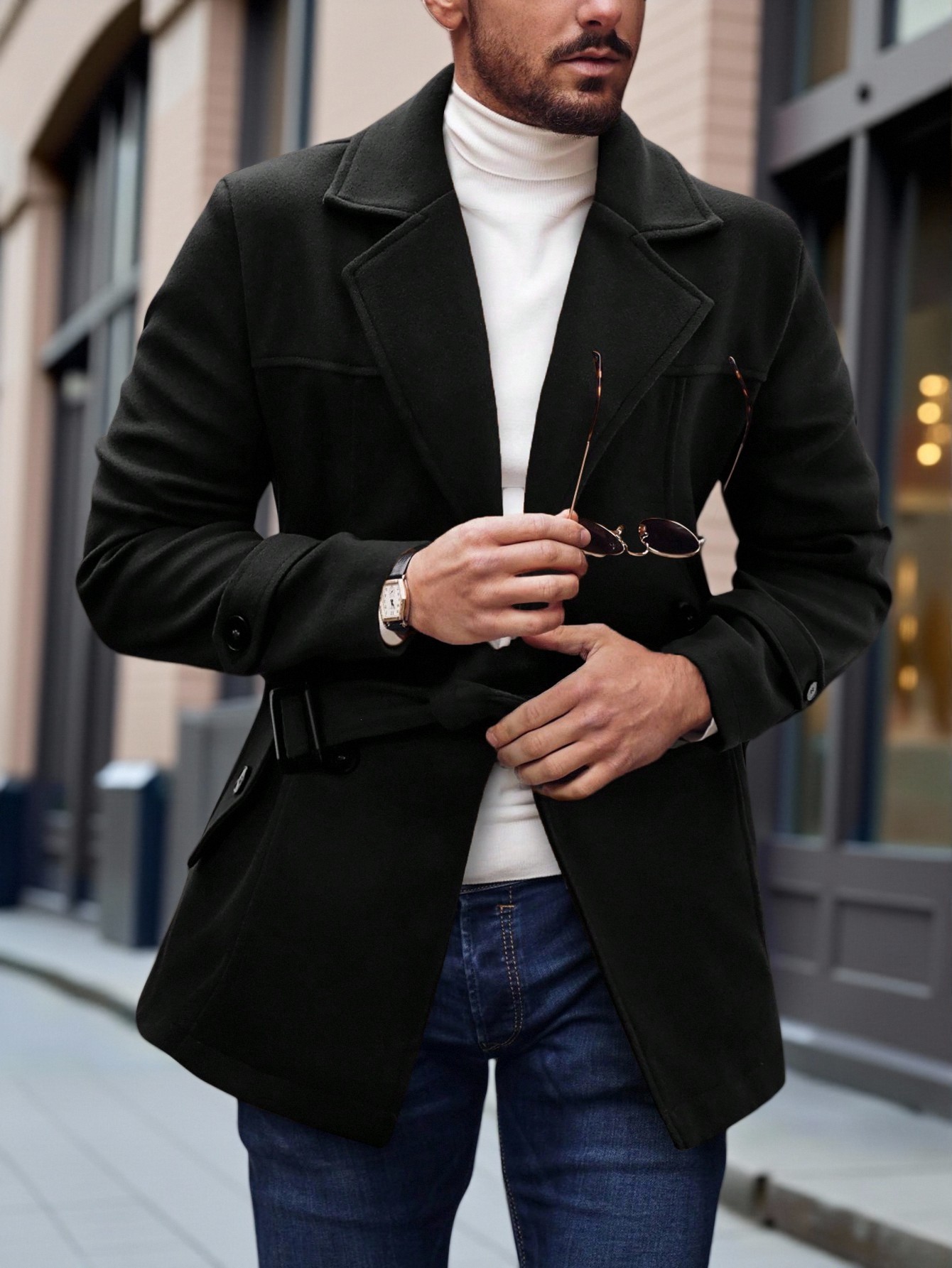 2025 otoño y invierno comercio exterior transfronterizo ropa de hombre Europa y Estados Unidos abrigo de lana abrigo de lana Casual cinturón de negocios Amazon