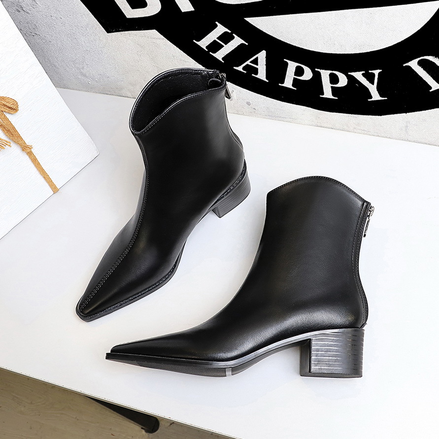 Retro Pointed Toe Ankle Boots For Women Chunky Mid Heel Versatile_voghion.com